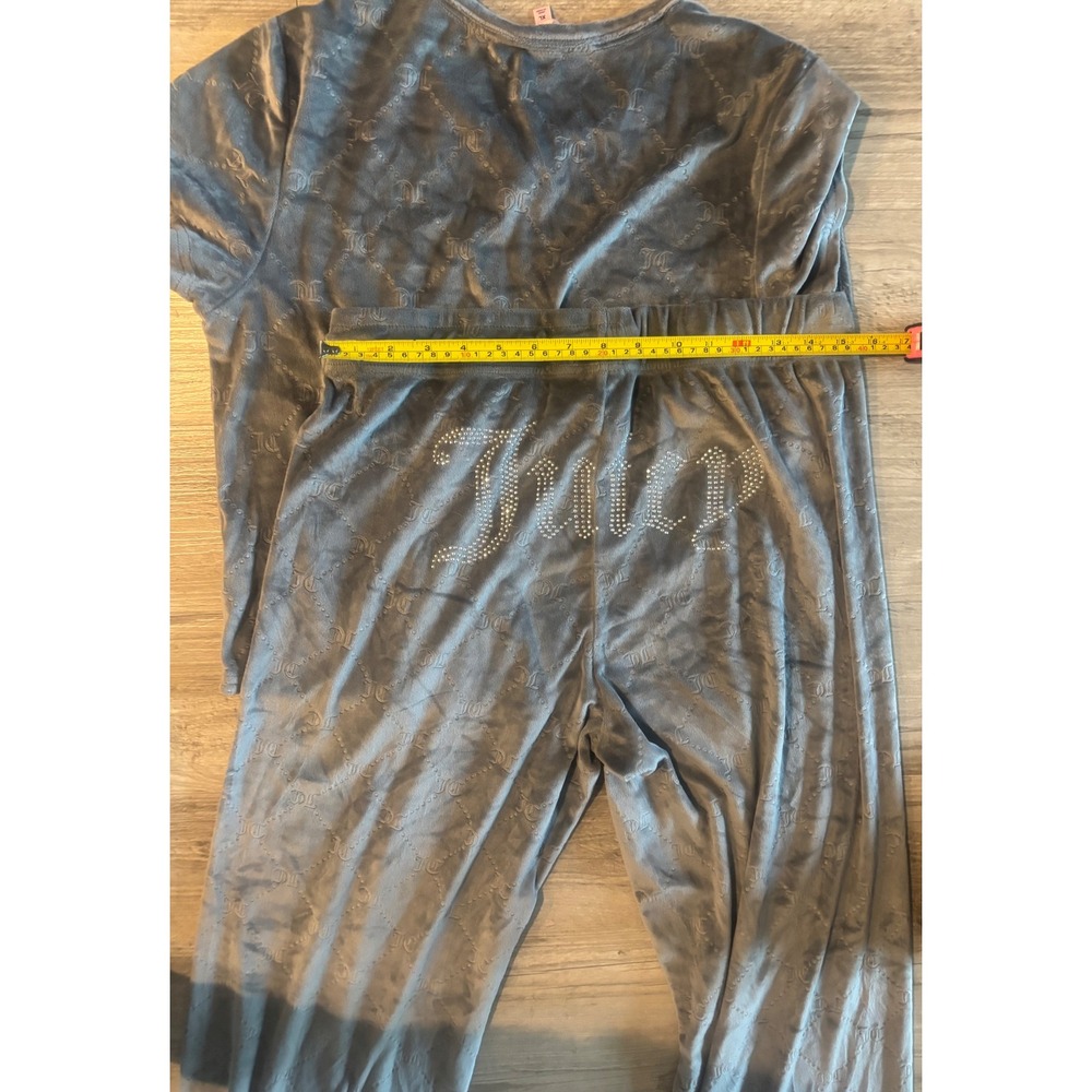 Juicy Couture Velour Pajama Set Gray Rhinestone Logo Monogram XL Sleepwear - Picture 7 of 11